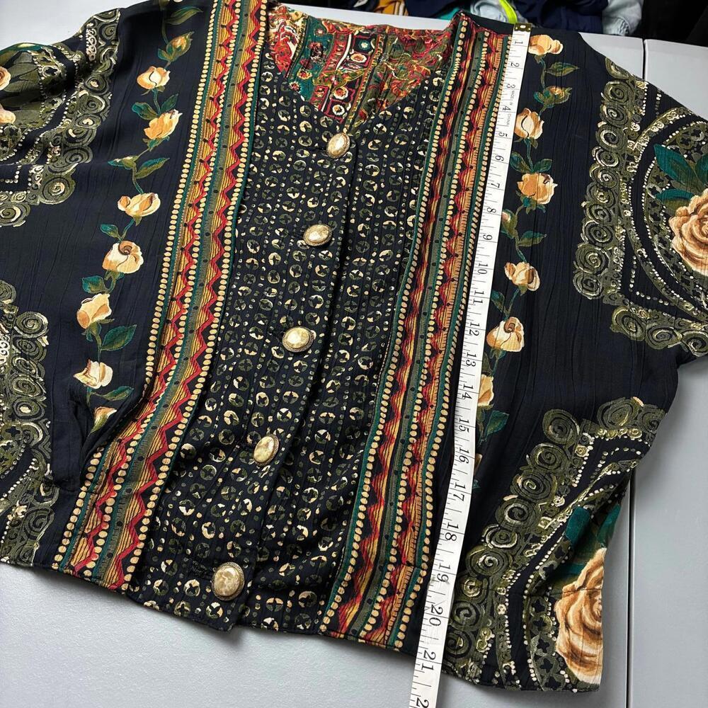 Vintage Romantic Floral Patterned Women's Lightweight Button Up Top Jacket - Picture 6 of 9